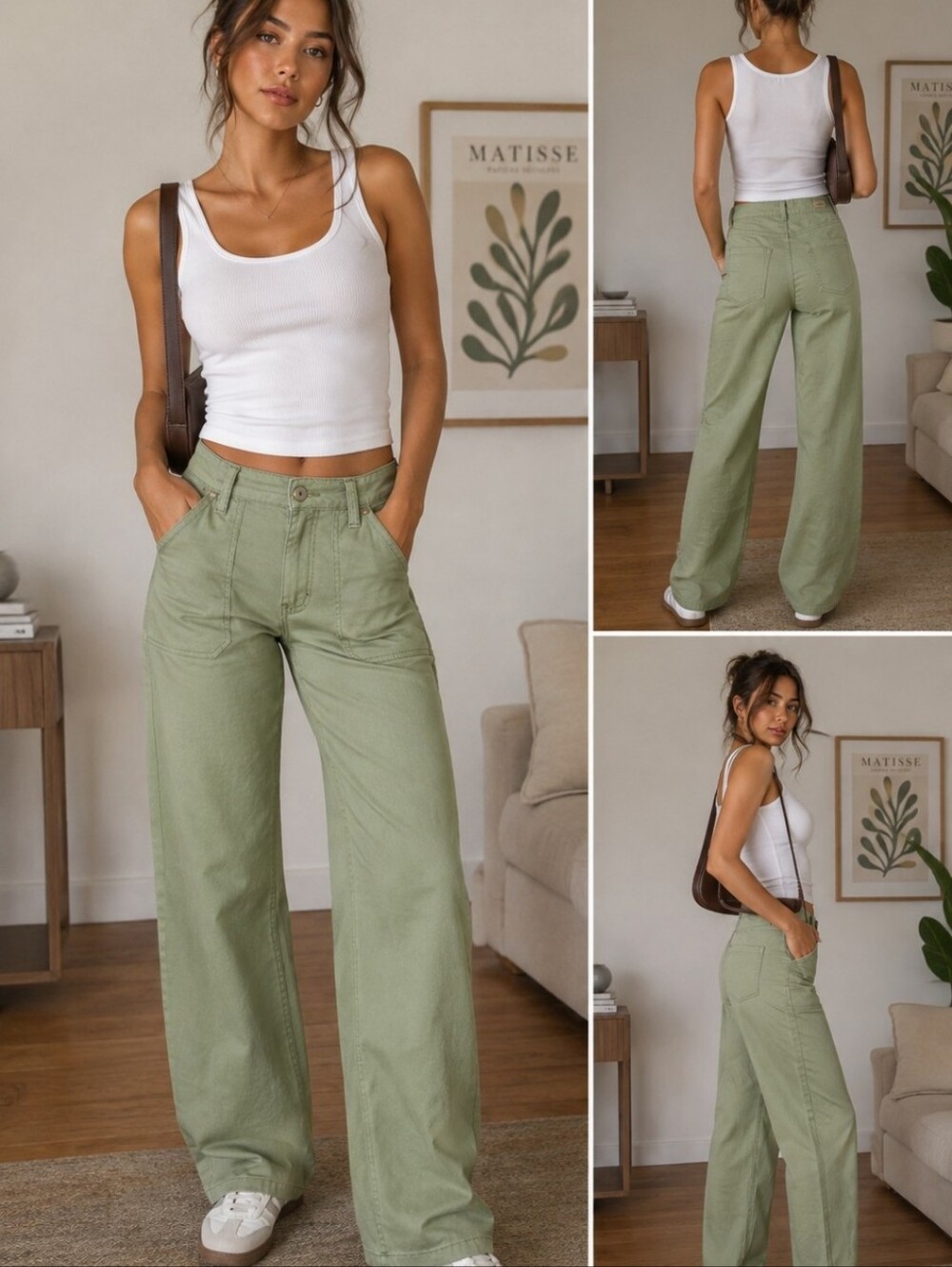 Liverpool Olive Green Wide Leg High-Rise Pants